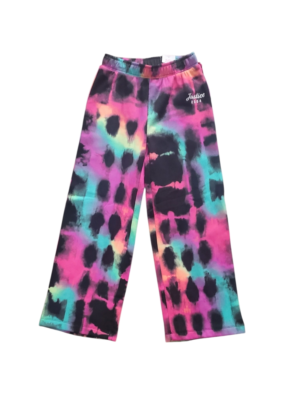 Justice Girls Tie-Dye Wide Leg Sweatpants in Neon Pink, Teal & Black